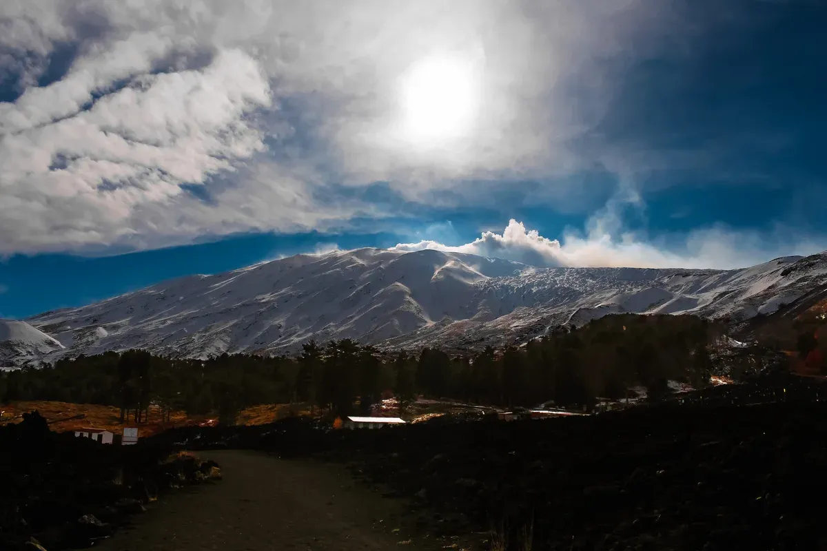 Snow on Etna's north side above Piano Provenzana, where Mount Etna tours from Taormina go in winter, Sicily